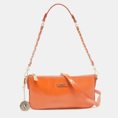 Pre-owned Dkny Orange Patent Leather Crossbody Bag