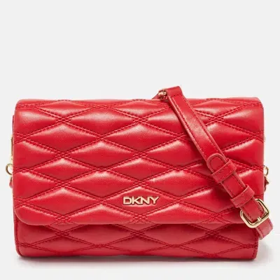 Pre-owned Dkny Red Quilted Leather Flap Chain Crossbody Bag