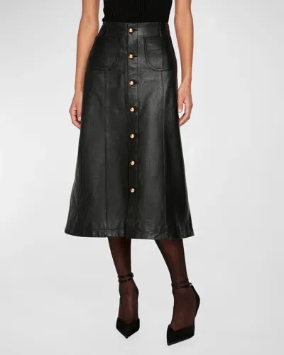 Dl1961 Alma A-line Leather Midi Skirt In Obsidian