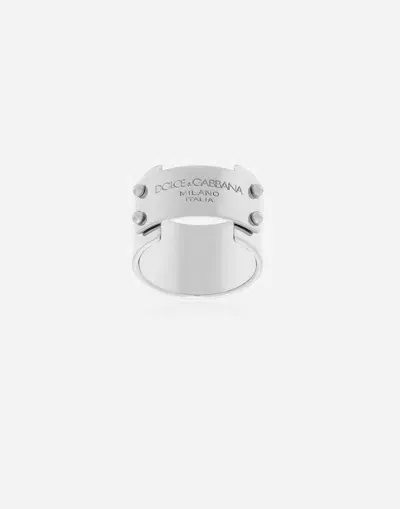 Dolce & Gabbana Ring With Branded Tag In Metallic