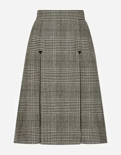 Dolce & Gabbana Glen Plaid Calf-length A-line Skirt With Pleats In Multi