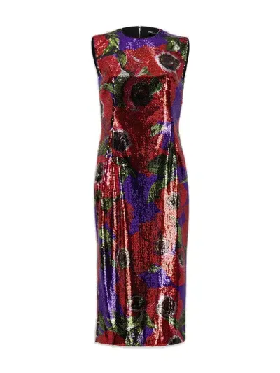 Dolce & Gabbana Anemone Printed Sequinned Sleeveless Dress In Multi