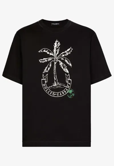 Dolce & Gabbana Short-sleeved Banana-tree-print T-shirt In Black