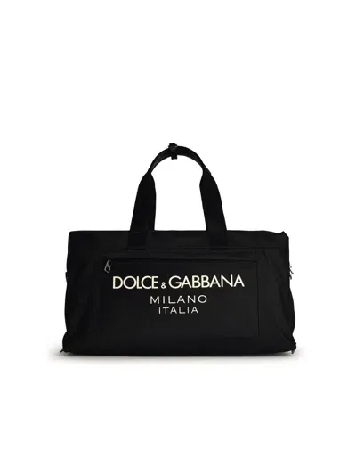 Dolce & Gabbana Black Nylon Duffel Bag In Green