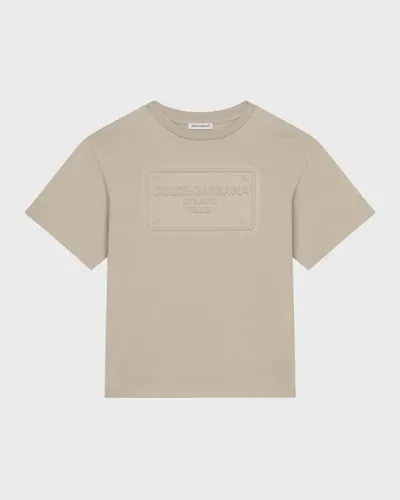 Dolce & Gabbana Kids' Boy's Embossed Logo-print T-shirt In Beige