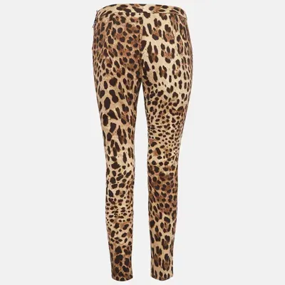 Pre-owned Dolce & Gabbana Brown Leopard Print Stretch Cotton Trousers S