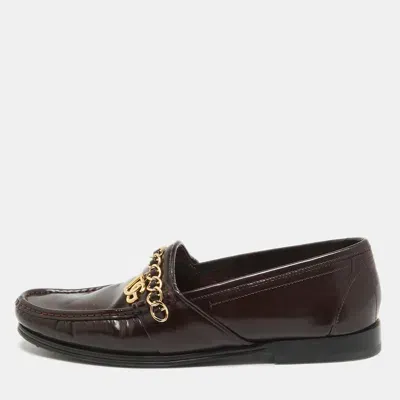 Pre-owned Dolce & Gabbana Burgundy Patent Dg Chain Slip On Loafers Size 42