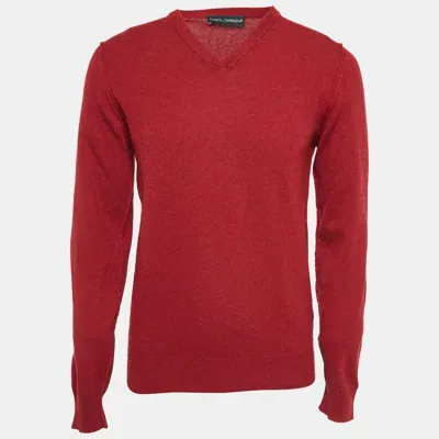 Pre-owned Dolce & Gabbana Burgundy Rib Knit V-neck Sweater M