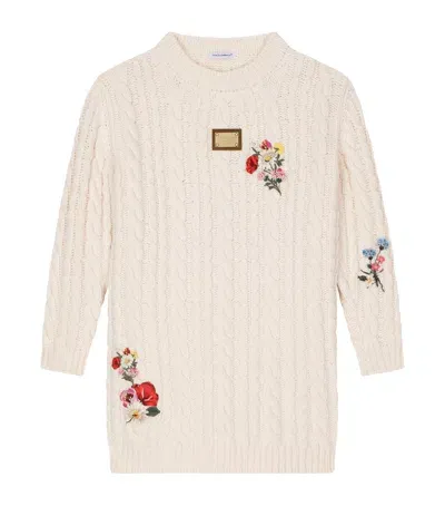 Dolce & Gabbana Kids' Cable-knit Embroidered Dress In Neutral