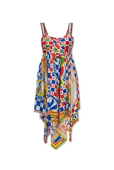 Dolce & Gabbana Carretto Printed Sweetheart Neck Mini Dress In Multi