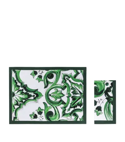 Dolce & Gabbana Casa Linen Majolica Placemat And Napkin Set In Green