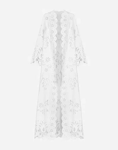 Dolce & Gabbana Cotton Robe Coat With Macramé Embroidery In White