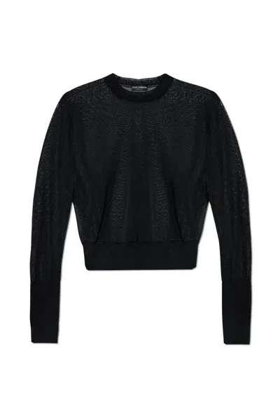 Dolce & Gabbana Crewneck Cropped Sweater In Black