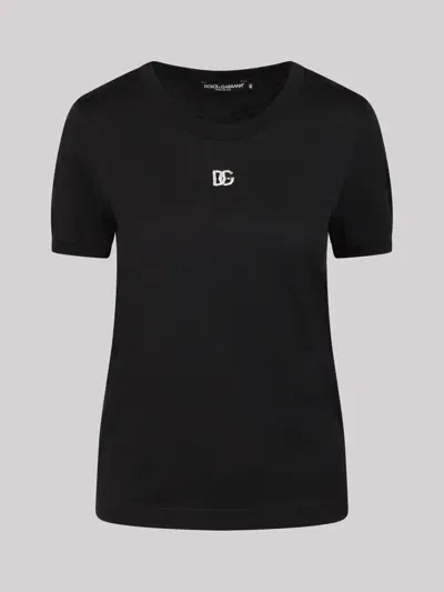 Dolce & Gabbana Crystal Embellished T-shirt In Black