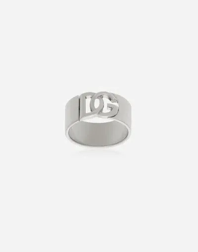 Dolce & Gabbana Ring With Dg Cut-out Logo In Metallic