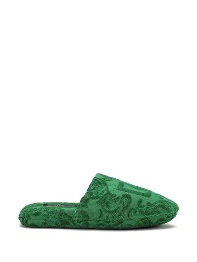 Dolce & Gabbana Dg-jacquard Cotton Slippers In Green