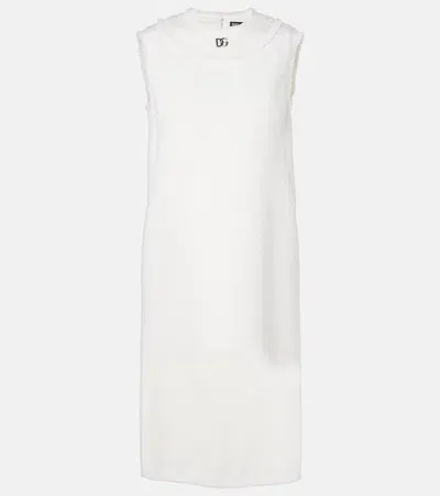 Dolce & Gabbana Dg Wool-blend Tweed Shift Dress In White