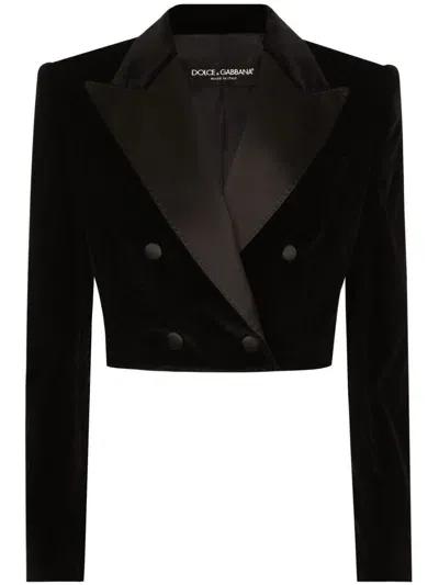 Dolce & Gabbana Double-breasted Cropped Blazer In Black