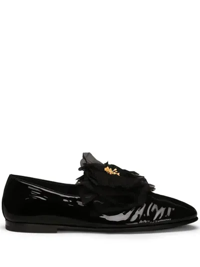 Dolce & Gabbana Slipper Mit Blumenapplikation In Black