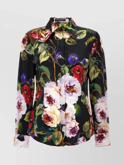 Dolce & Gabbana Floral-print Long-sleeve Shirt In Hn4ya