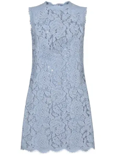 Dolce & Gabbana Sleeveless Floral Lace A-line Dress With Dg Logo In Purple