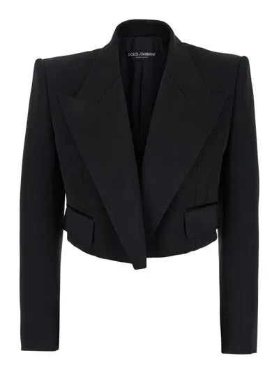 Dolce & Gabbana Spencer' Black Single-breasted Cropped Jacket With Peak Revers In Velvet