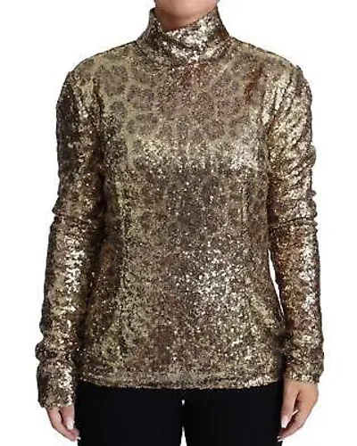 Pre-owned Dolce & Gabbana Gorgeous Sequin Turtleneck Sweater In Braun