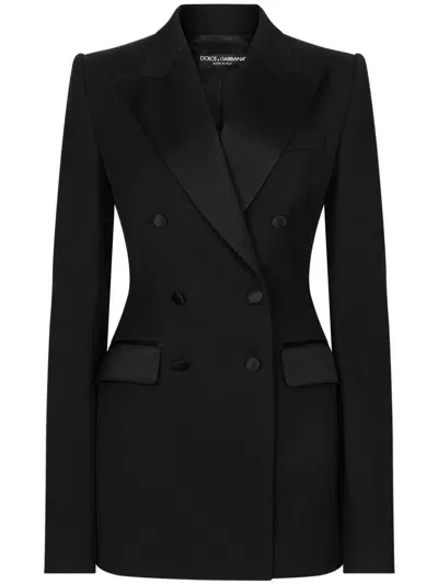 Dolce & Gabbana Double Breast Wool Blend Blazer In Black