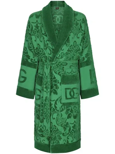 Dolce & Gabbana Jacquard Bath Robe In Green