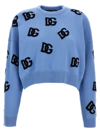 Dolce & Gabbana Jacquard Logo Sweater In Light Blue