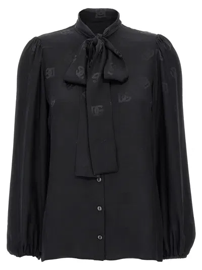 Dolce & Gabbana Lavalliere Jacquard Shirt In Black