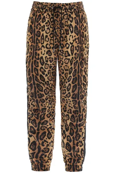 Dolce & Gabbana Leopard Print Nylon Jogger Pants For In Brown