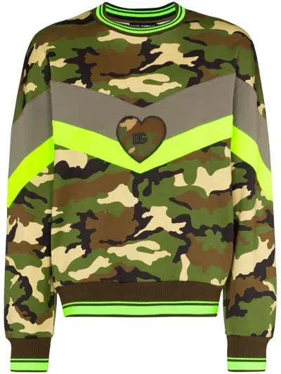 Dolce & Gabbana Logo-plaque Camouflage-print Sweatshirt In Green