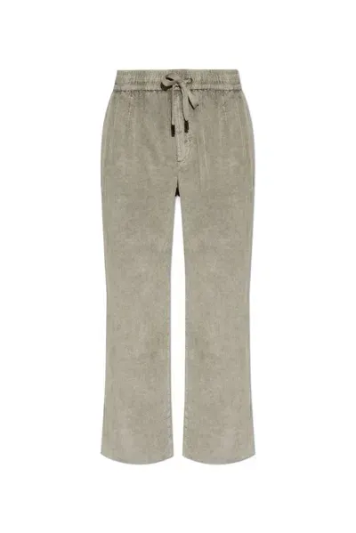 Dolce & Gabbana Logo-plaque Corduroy Trousers In Brown