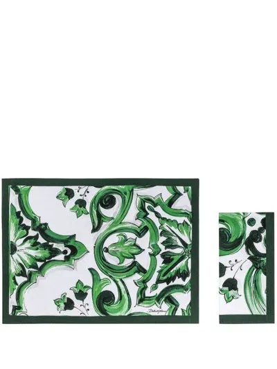 Dolce & Gabbana Maiolica-print Placemat And Napkin In Green