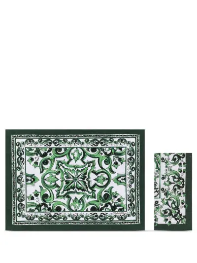 Dolce & Gabbana Maiolica-print Placemat And Napkin In Green