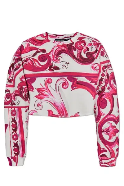 Dolce & Gabbana Sweatshirt Majolica Aus Baumwoll-jersey In Pink