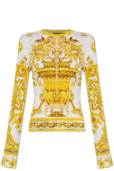 Dolce & Gabbana Majolica Printed Knitted Top In Multi