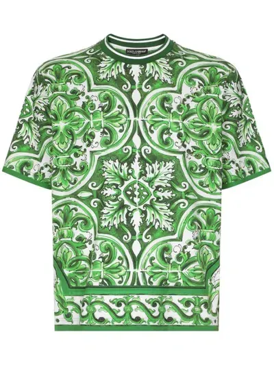 Dolce & Gabbana Majolica Cotton T-shirt In プリ