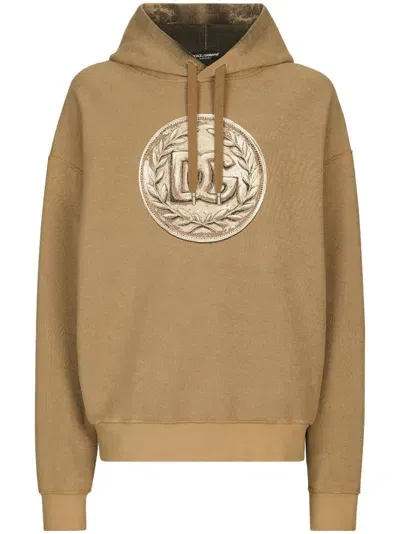 Dolce & Gabbana Logo-print Long-sleeved Hoodie In Beige