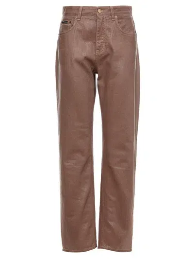 Dolce & Gabbana Metallic Effect Cropped Boyfriend Jeans In Brown