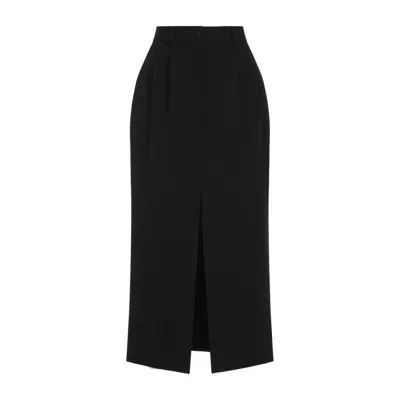 Dolce & Gabbana Wool Blend Gabardine Midi Skirt In Black