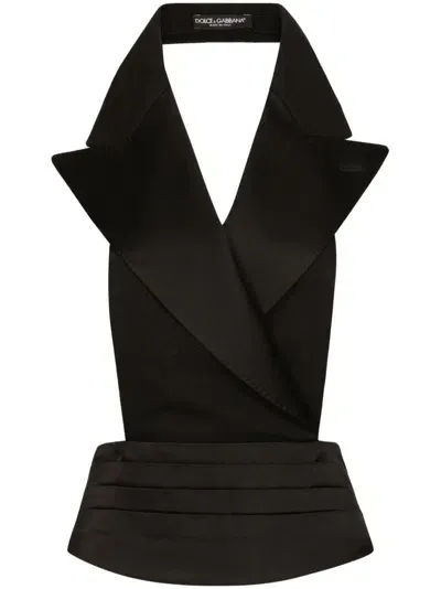 Dolce & Gabbana Double Breasted Silk Satin Vest In Black