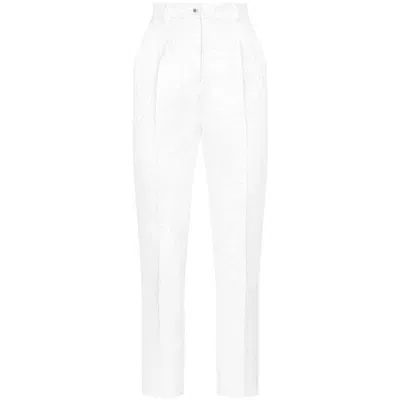 Dolce & Gabbana Brocade Cigarette Pants In Eight Words In White