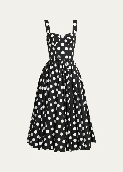 Dolce & Gabbana Polka-dot Corset Midi Dress In White,black