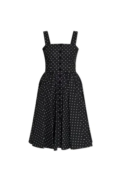 Dolce & Gabbana Dg Polka Dot Sleeveless Button-front Cotton Popeline Midi Sundress In Multi