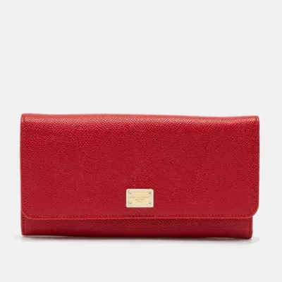 Pre-owned Dolce & Gabbana Red Leather Flap Continental Wallet