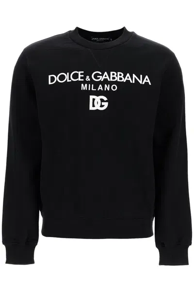 Dolce & Gabbana "round Neck Sweatshirt With Dg Embroidery And Lettering In Black