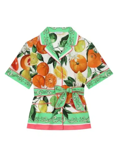 Dolce & Gabbana Kids' Shirt With Belt And Orange And Lemon Print