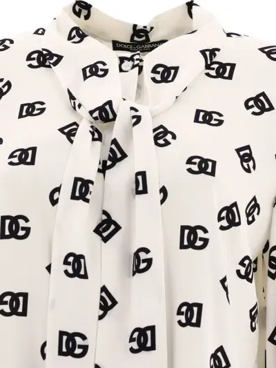 Dolce & Gabbana Charmeuse Shirt With All-over Dg Logo Print In White